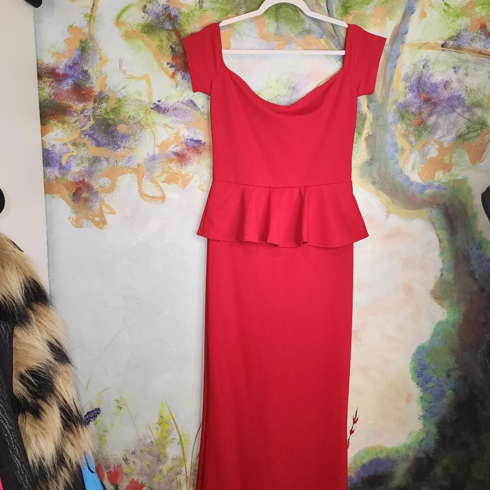 NWOT Red MAXI Dress with Peplum Style Skirt - Picture 9 of 14